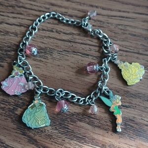 Disney Princess Silver 4 Charm Bracelet Tinkerbell, Belle, Cinderella, SleepingB